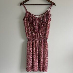 American Rag Boho Print Mini Dress XS Ruffle Front Elastic Waist Festival